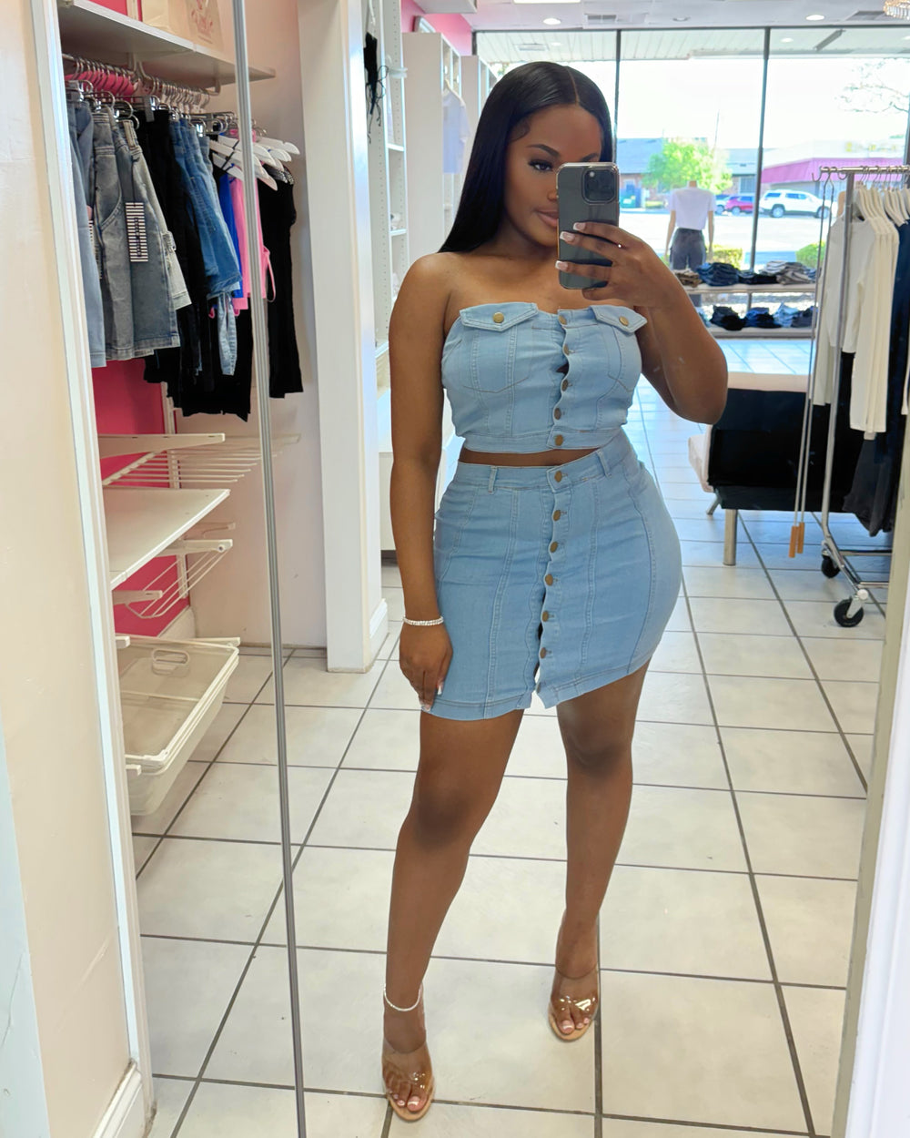 BFF Date Denim Skirt Set
