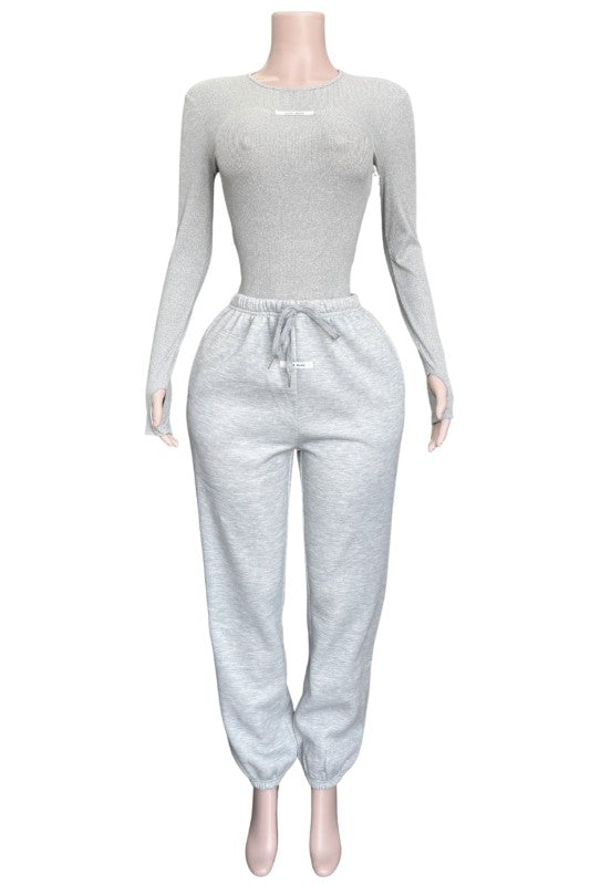 Handmade Bodysuit And Jogger Set-Grey