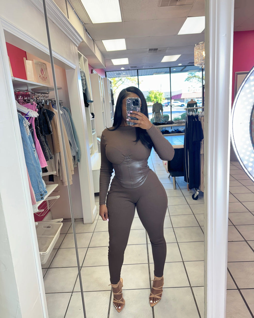 Miss Foxy Corset Jumpsuit-Brown
