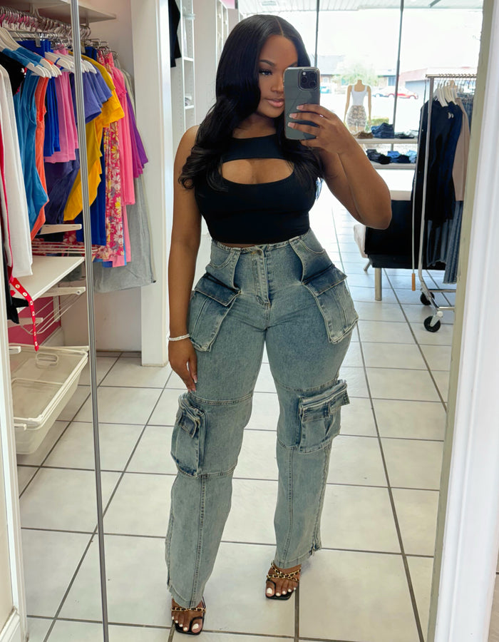 Rihanna Cut Out Top-Black