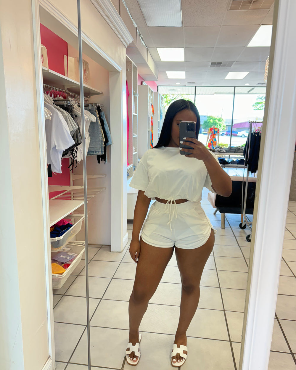 Favorite Vibe Drawstring Shorts Set-White