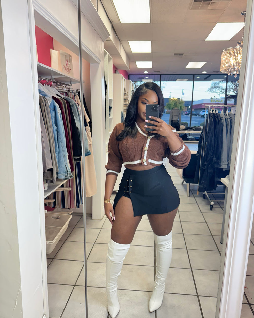 Boss Babe Crop Sweater-Brown