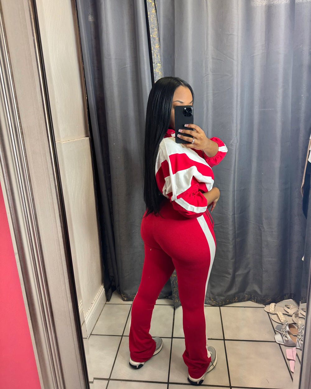 Sporty Girl Jogger Set-Red/White
