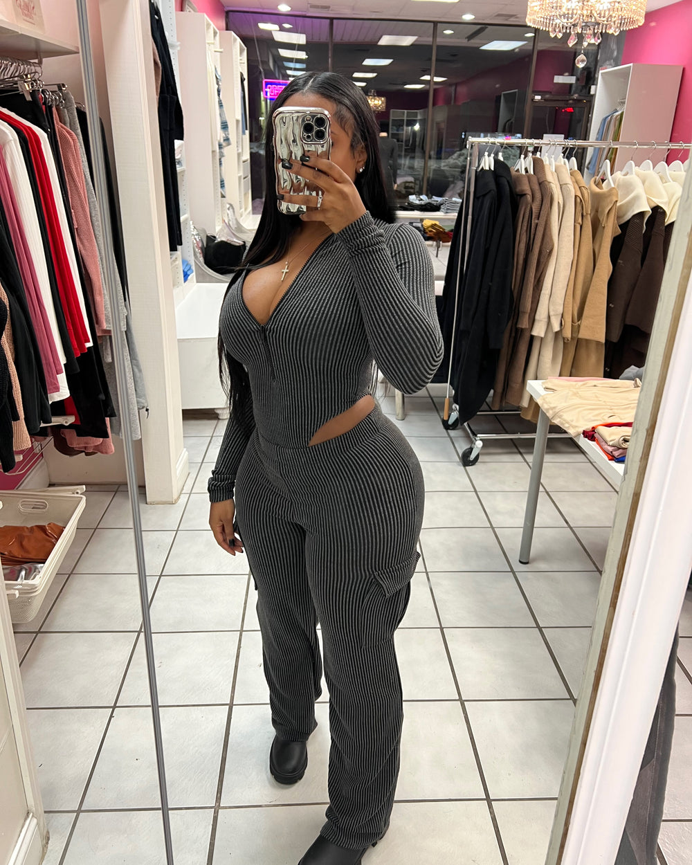 Chill Mami Pants Set-Charcoal