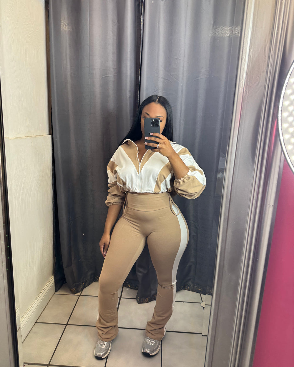 Sporty Girl Jogger Set-Tan/White