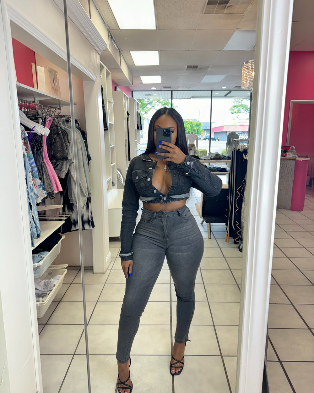 Extra Stretch Highwaisted Denim- Smoky Black w/ Belt Loops
