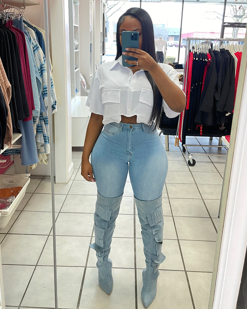 Carmen Pocket Crop Top-White