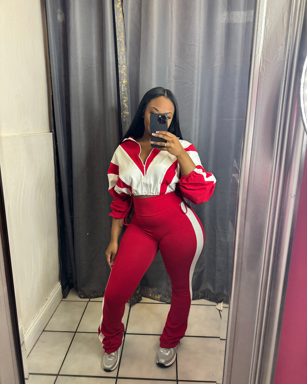 Sporty Girl Jogger Set-Red/White