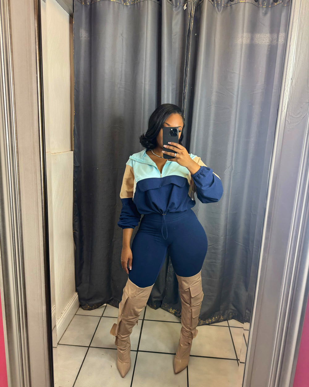 Mixed Blend Half Zip Leggings Set