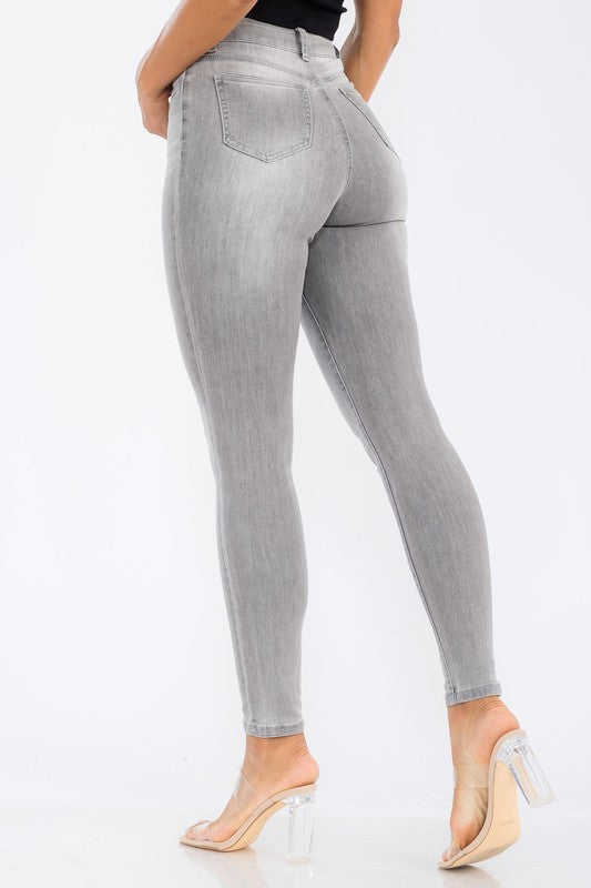 Extra Stretch Highwaisted Denim- Grey w/ Belt Loops