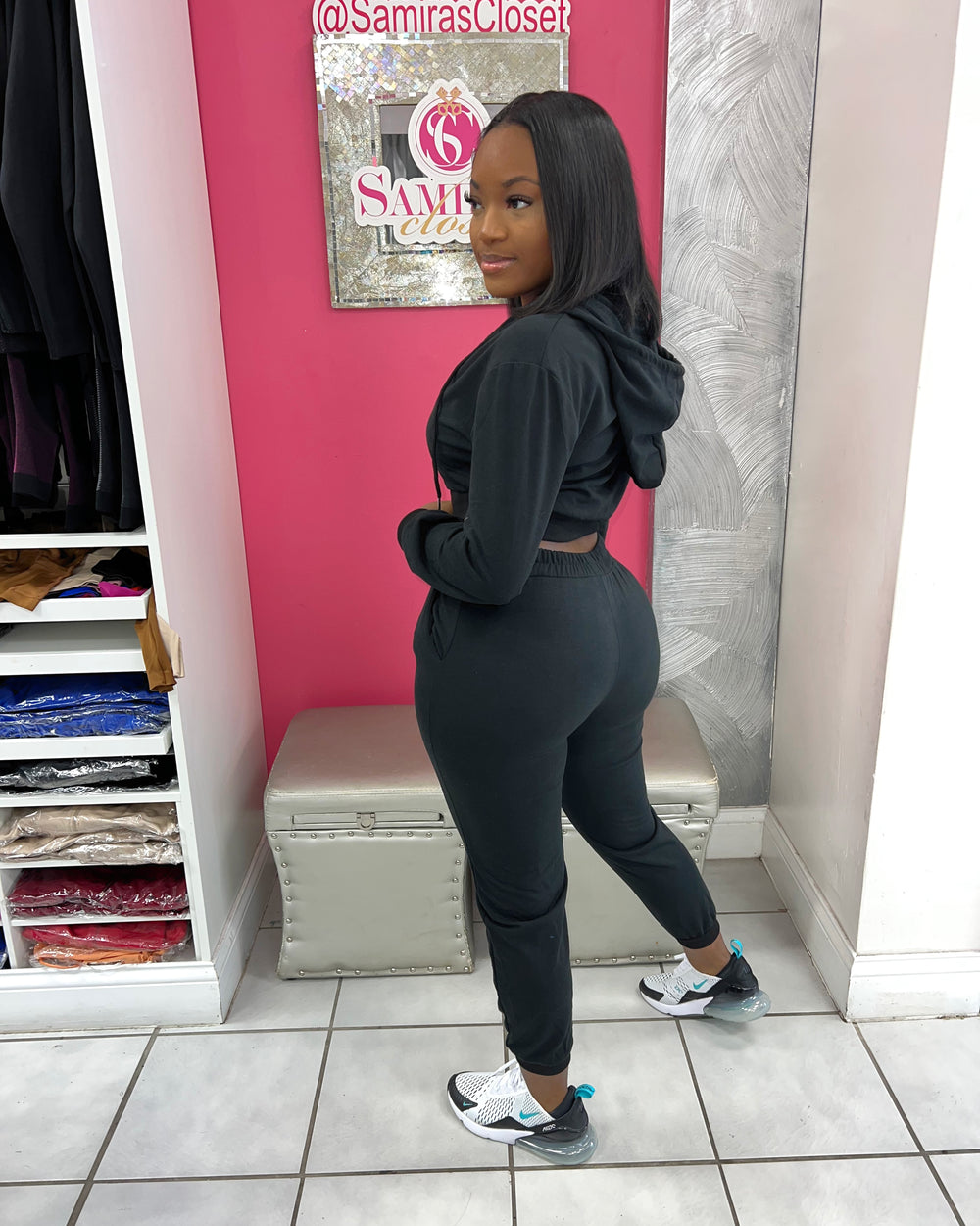 Courtside Hoody Jogger Set-Black
