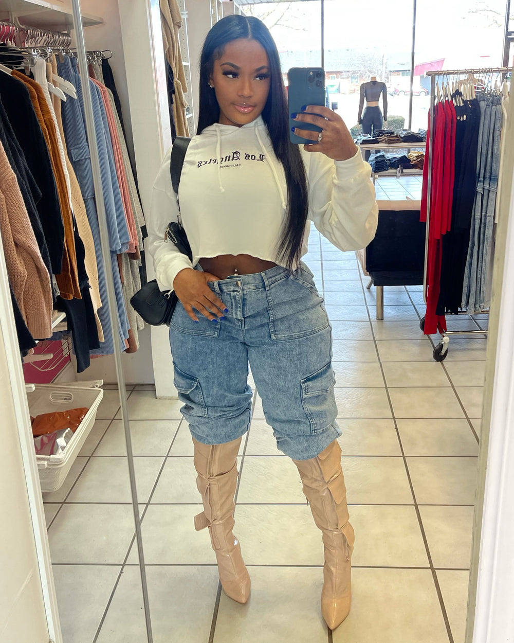 LA Graphic Crop Hoodie