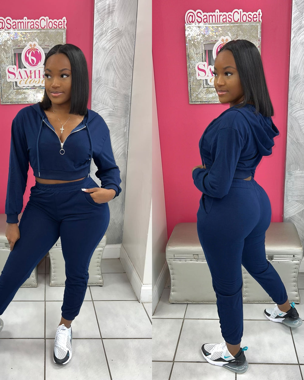 Courtside Hoody Jogger Set-Navy