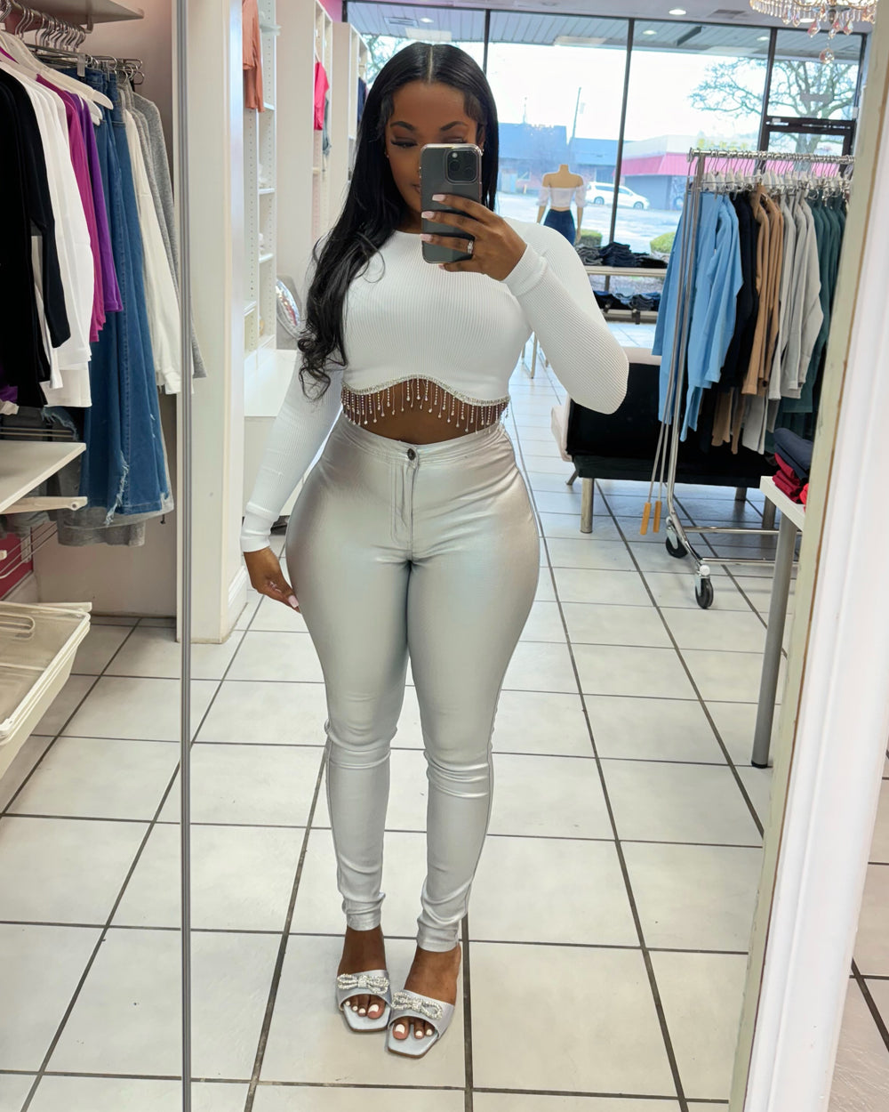 Bling On Me Crop Top-White