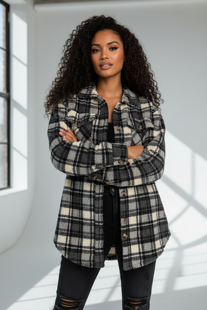Plaid Babe Flannel-Black/Ivory