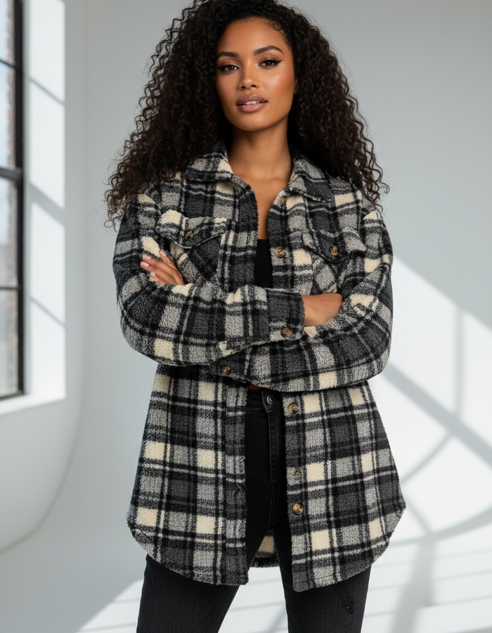 Plaid Babe Flannel-Black/Ivory