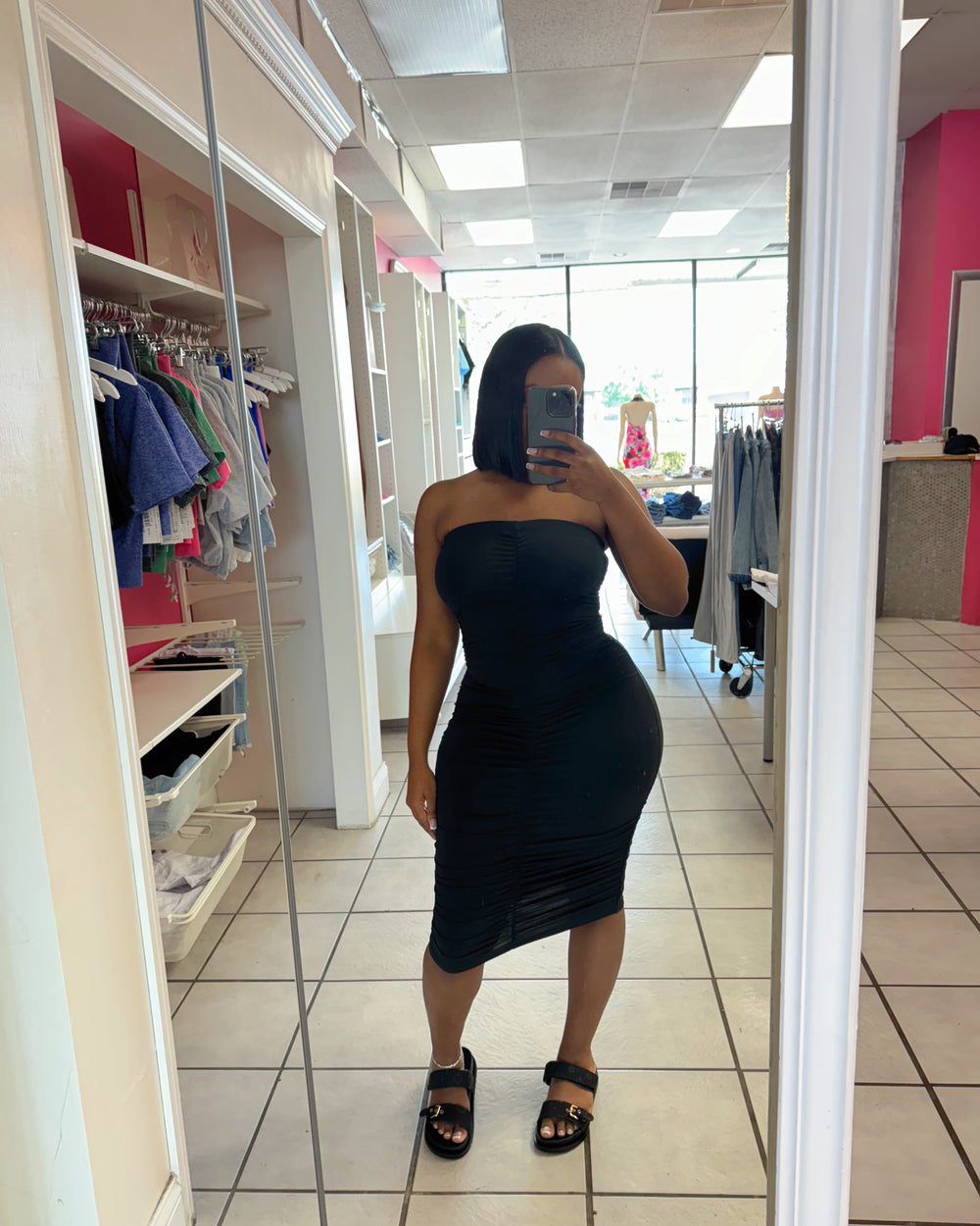 Chloe Tube Midi Dress-Black