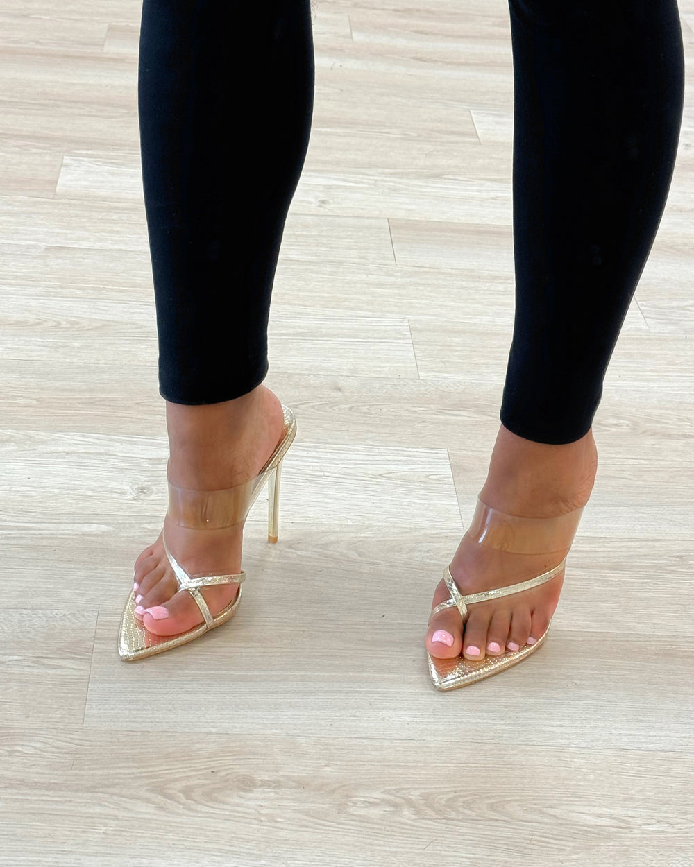 Aria Clear Gold Heels