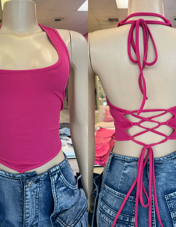 Main Topic Crossback Top-Fuschia