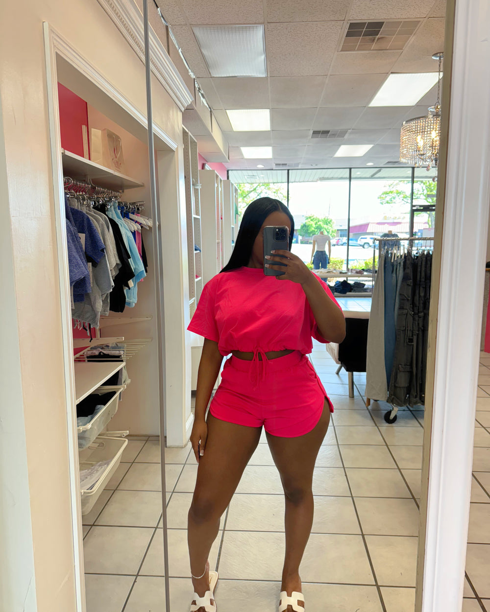 Favorite Vibe Drawstring Shorts Set-Pink