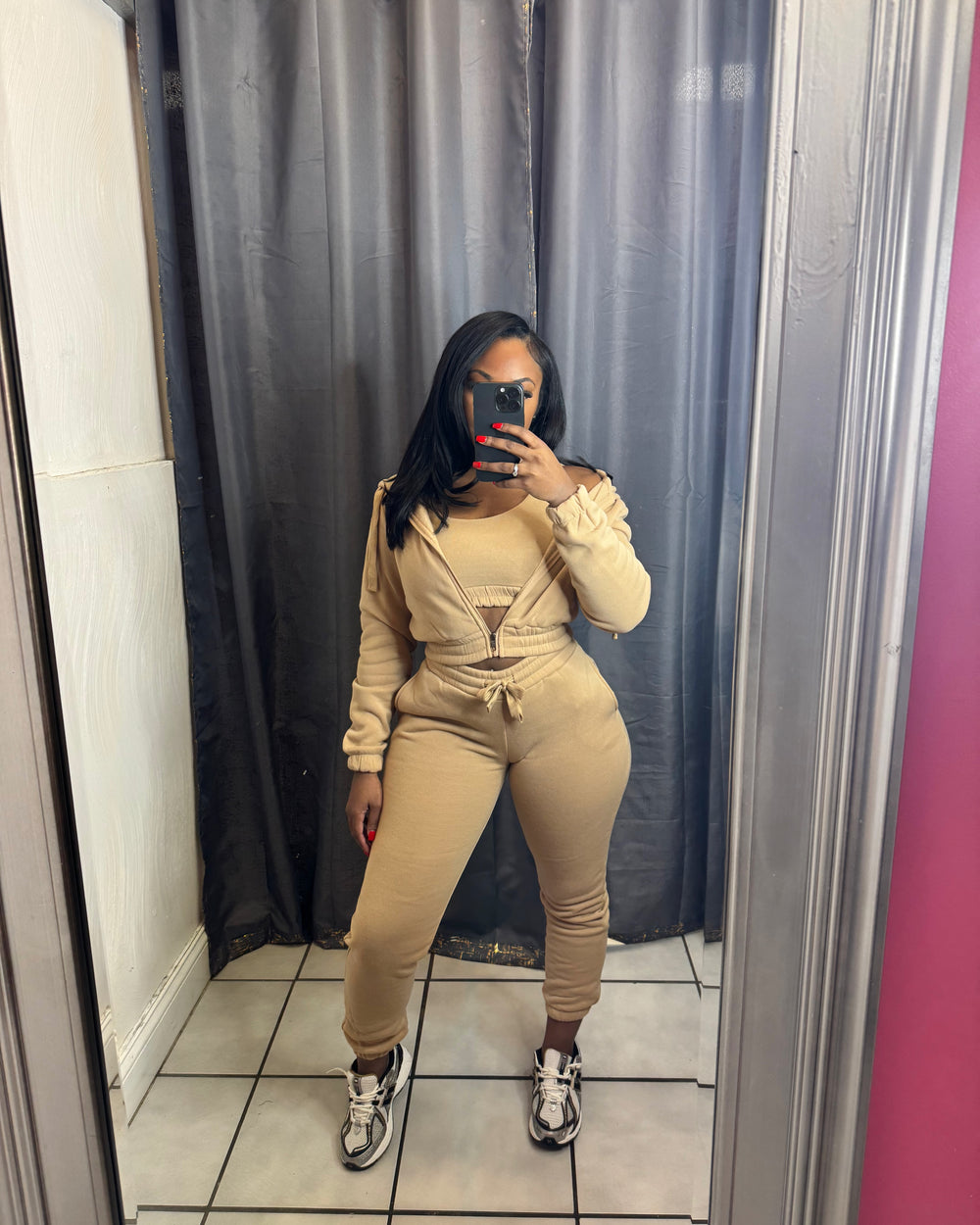 Set The Mood 3pc Jogger Set-Tan