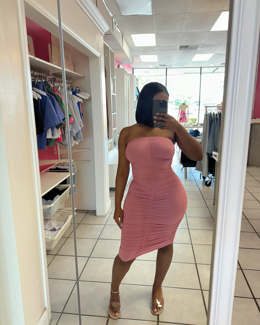 Chloe Tube Midi Dress-Pink