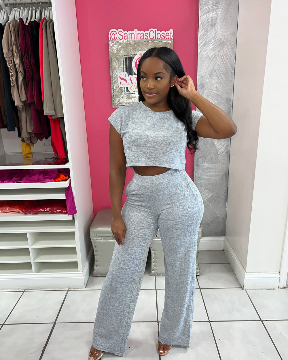 Weekend Getaway Pants Set-Grey