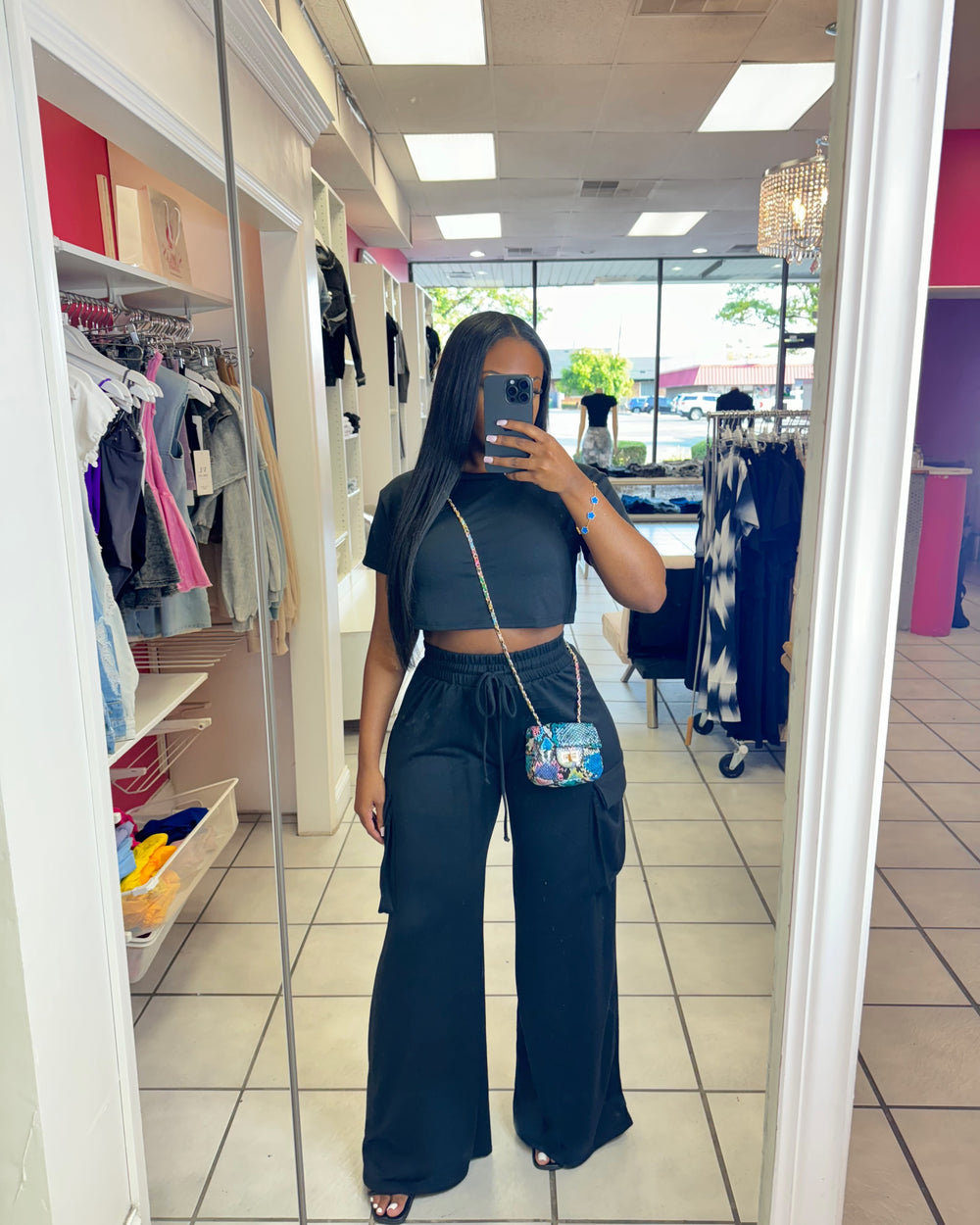 Simply Cute Cargo Pants Set-Black
