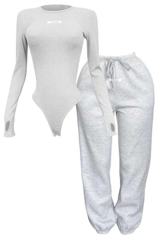 Handmade Bodysuit And Jogger Set-Grey