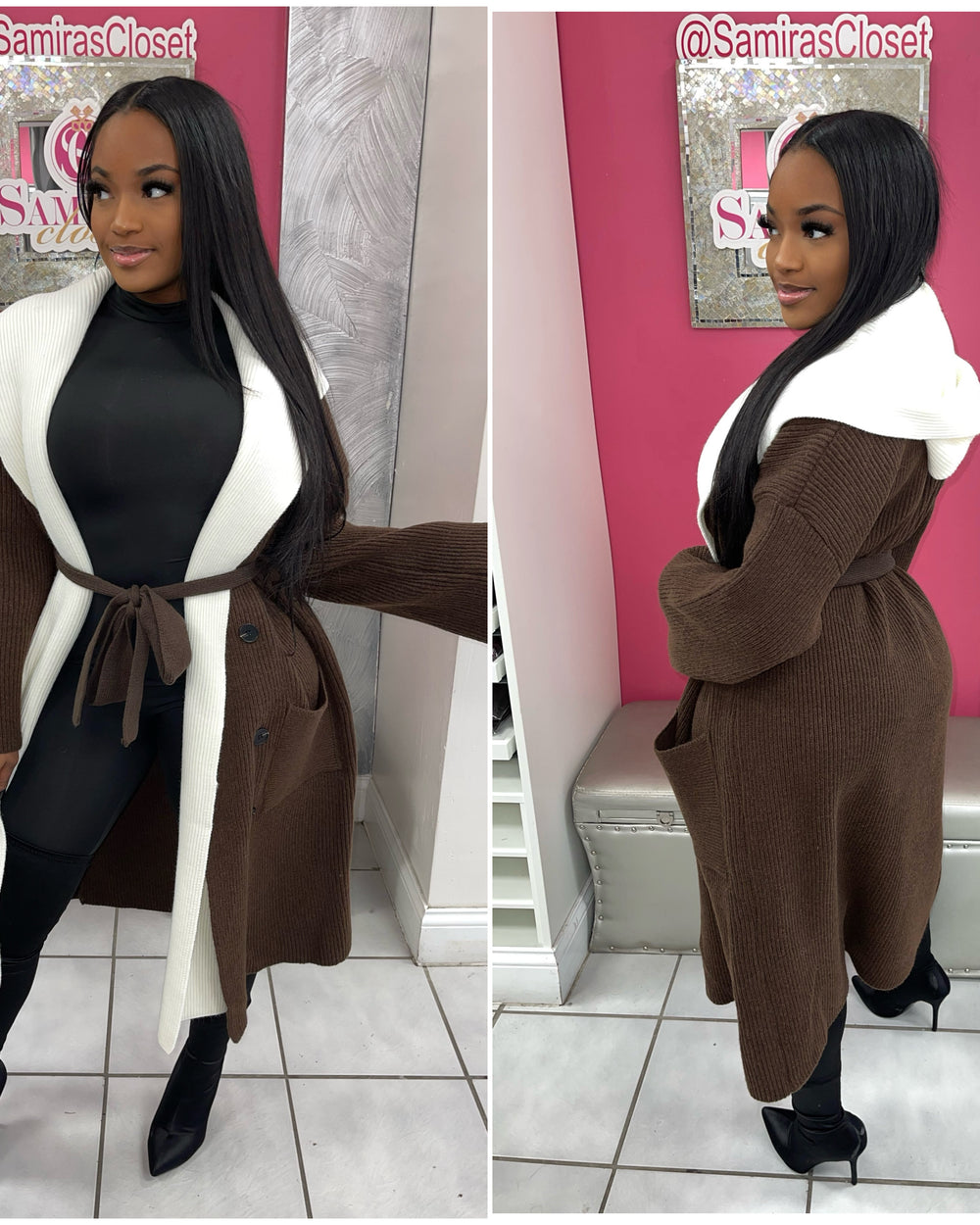 Feeling Fine Two Toned Cardigan-Brown/Ivory