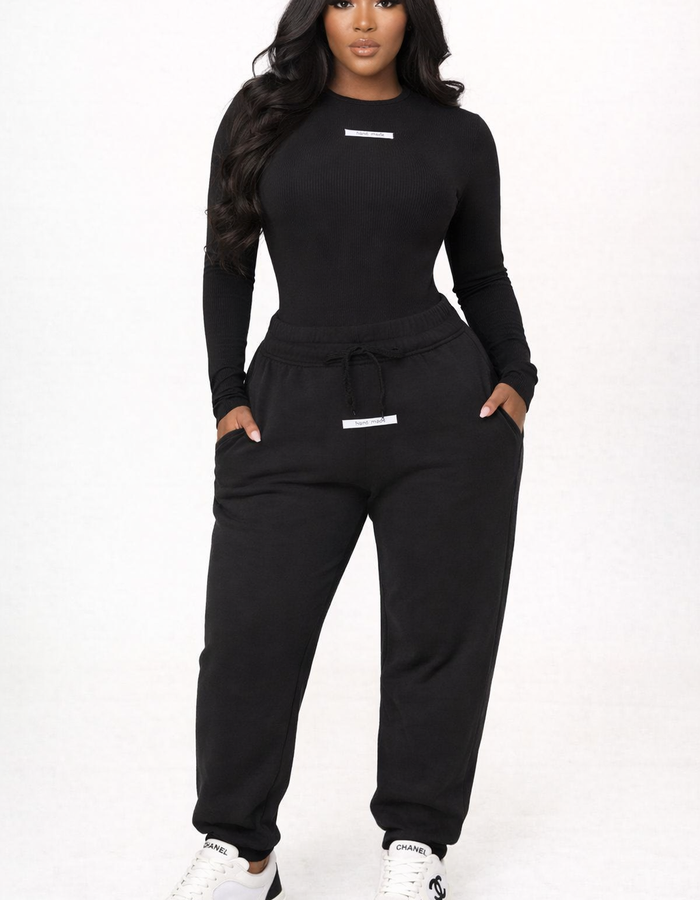 Handmade Bodysuit And Jogger Set-Black