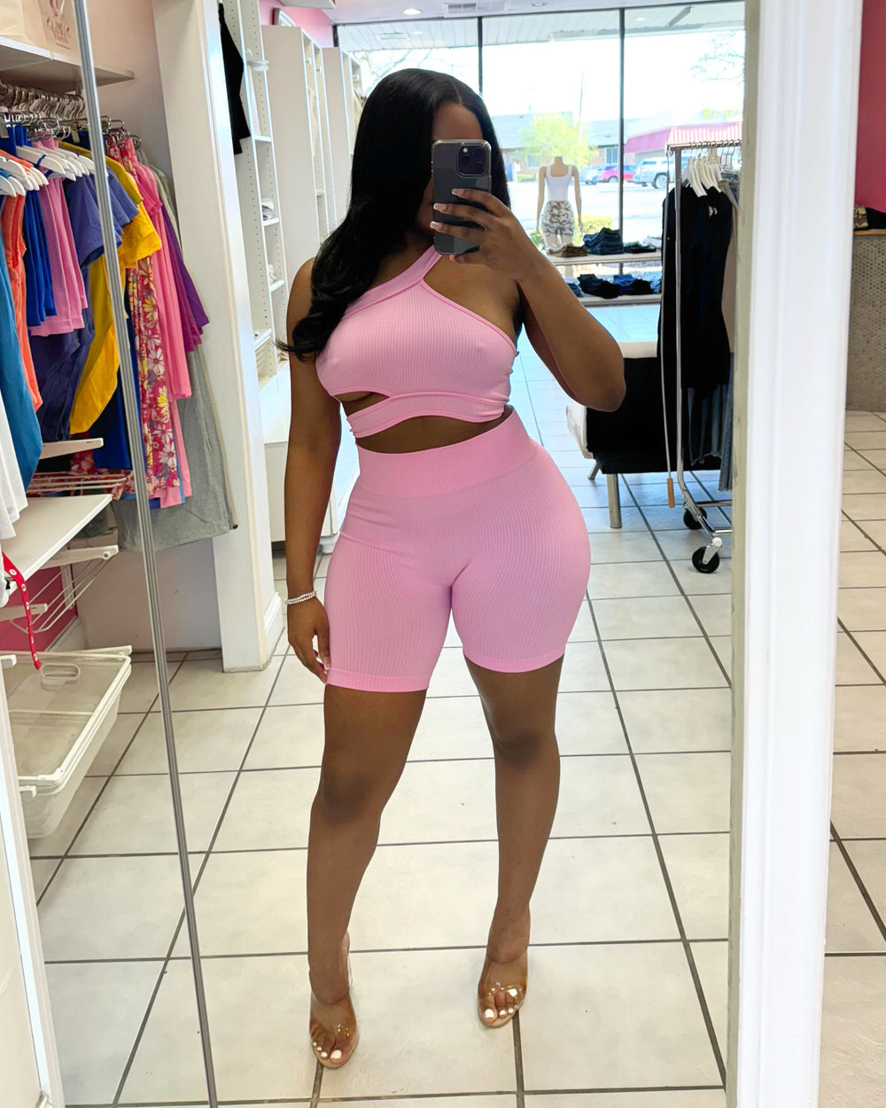Peek-A-Boo Biker Set-Pink