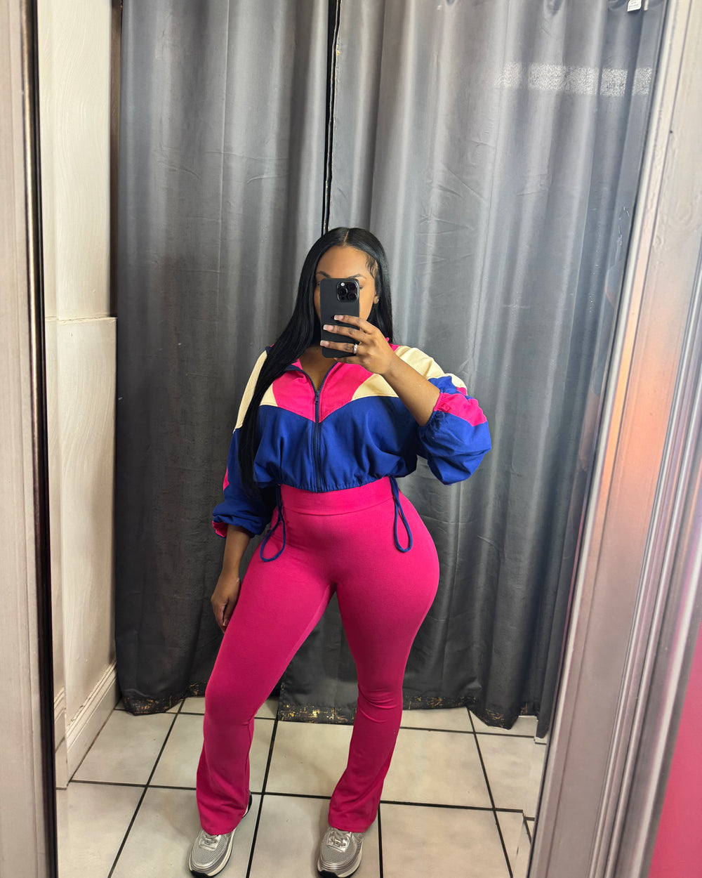 Never Blend In Flare Leg Pants Set-Navy/Fuschia