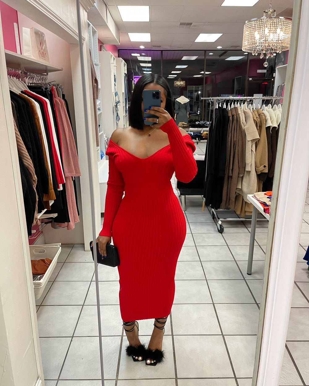 Body Sculpting Sweater Dress-Red