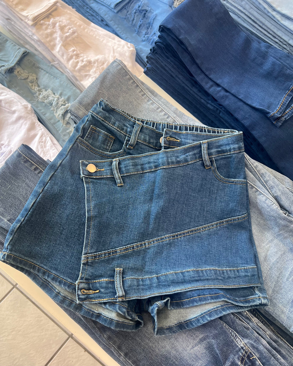 Driving Them Crazy Shorts-Dark Denim