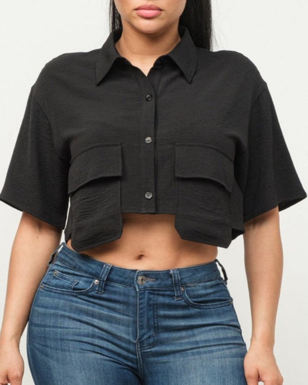 Carmen Pocket Crop Top-Black