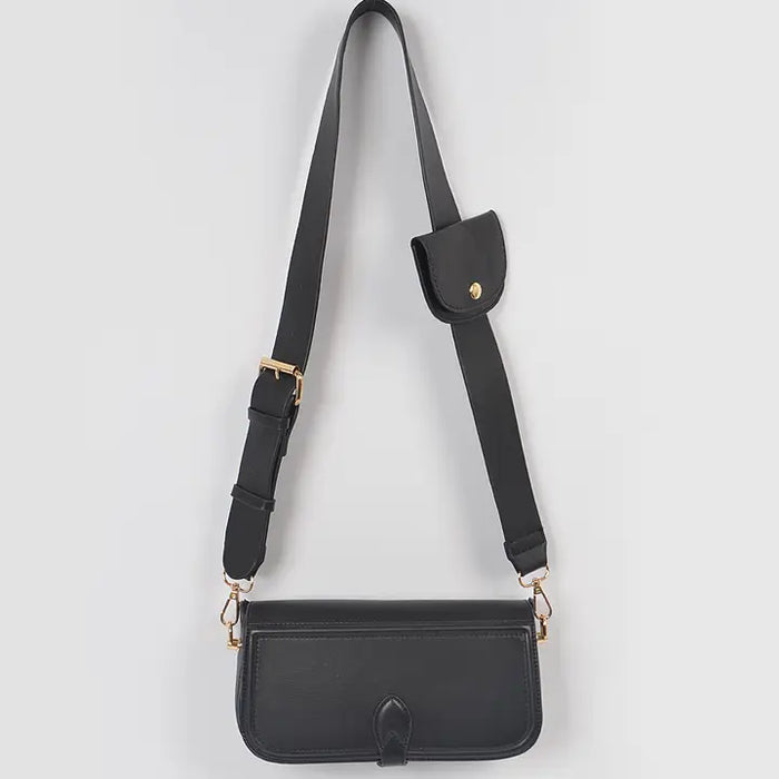 Faux Leather Crossbody Bag W/Mini Pouch