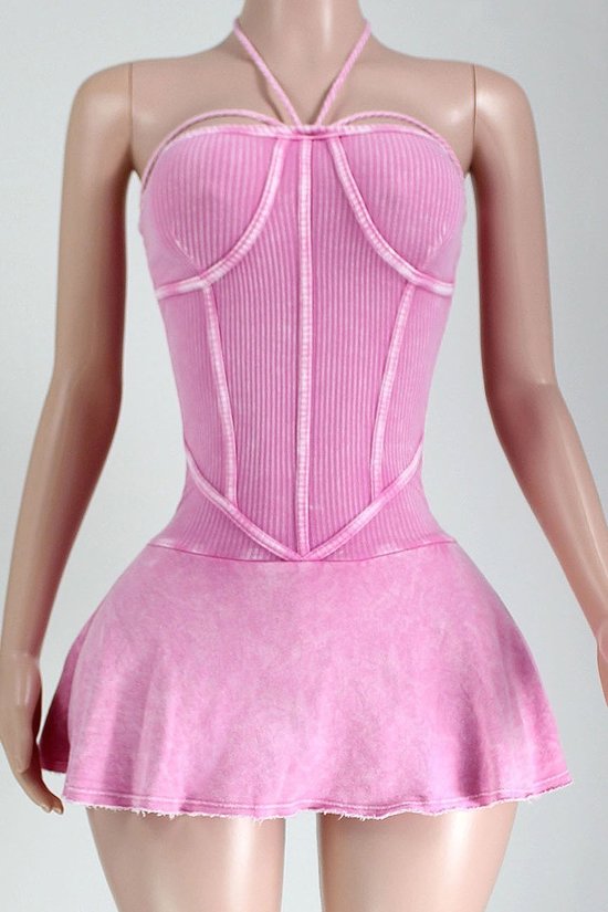 Babydoll Mini Skort Dress-Baby Pink
