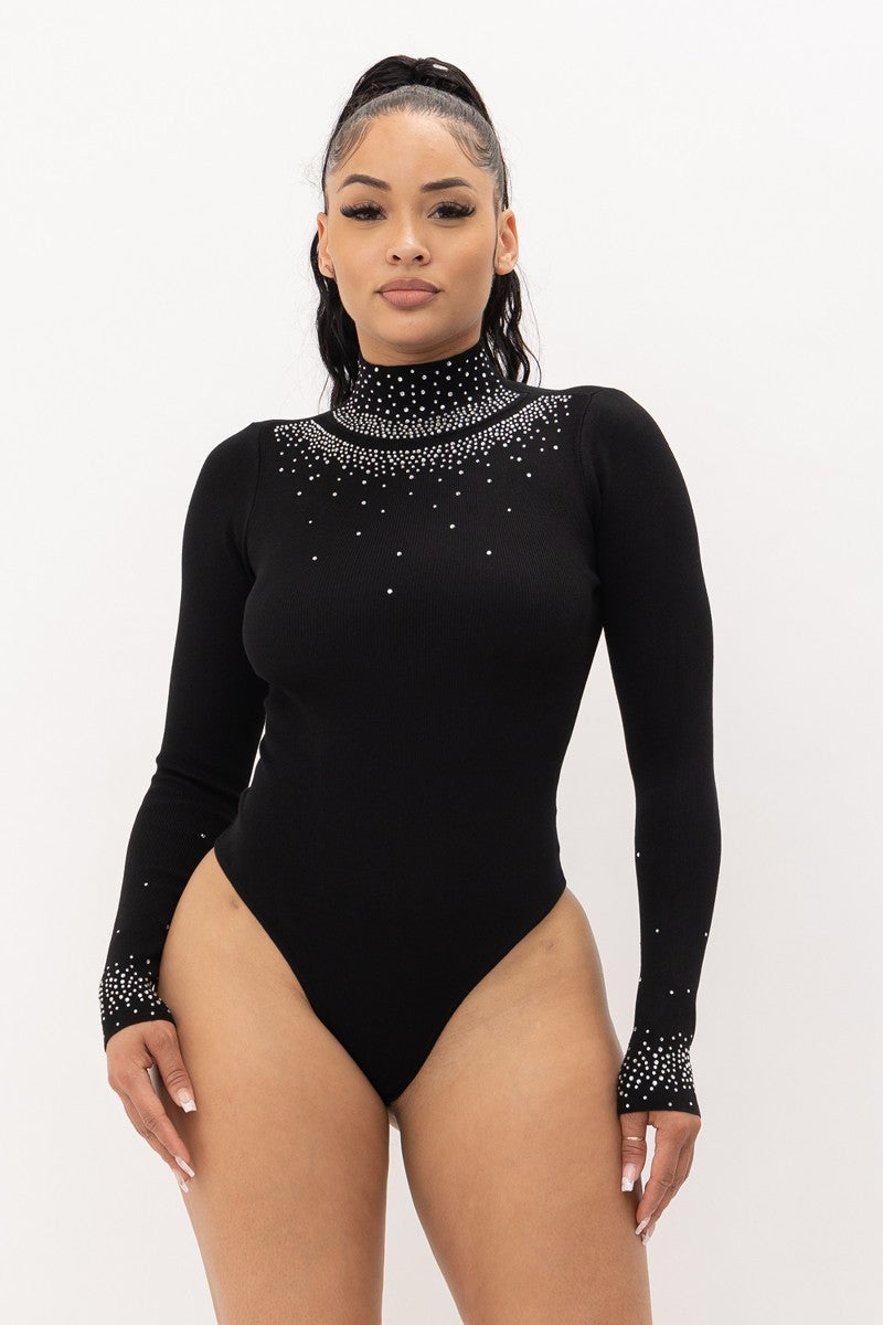 Glamour Mock Neck Bodysuit-Black
