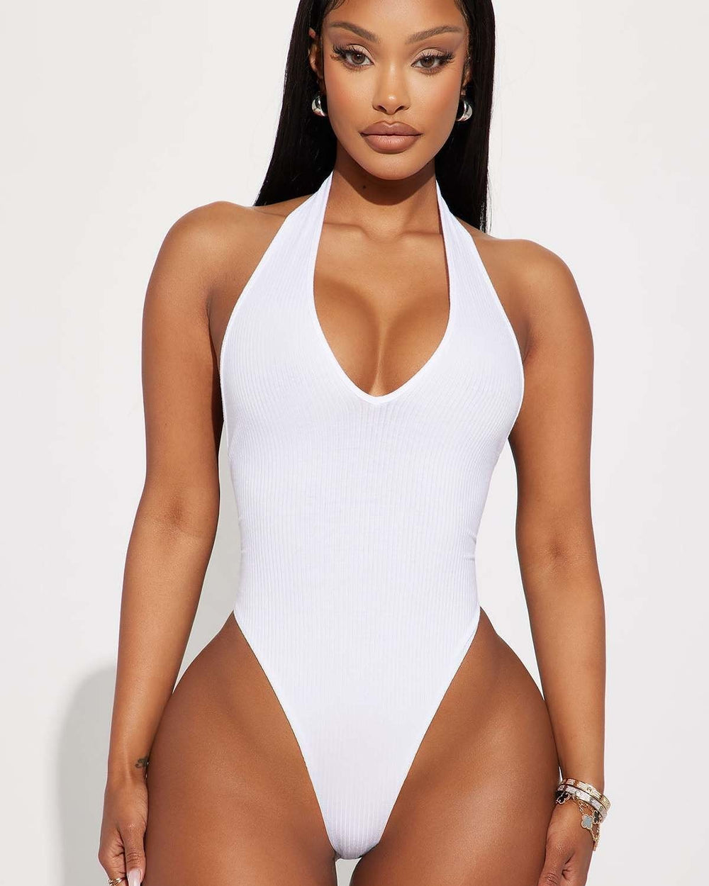 Ariana Halter Bodysuit-White