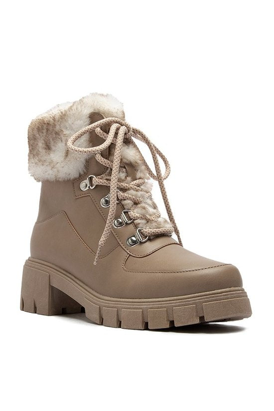 Riley Fur Ankle Bootie-Taupe