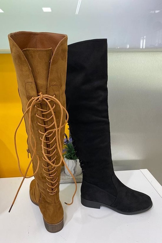 Madison Flat Lace Up Boots-Tan