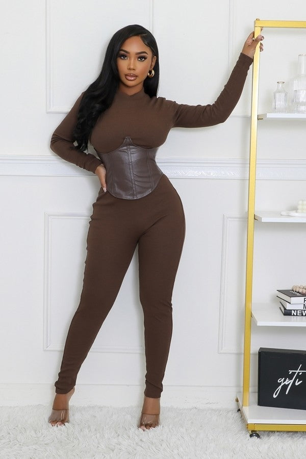 Miss Foxy Corset Jumpsuit-Brown