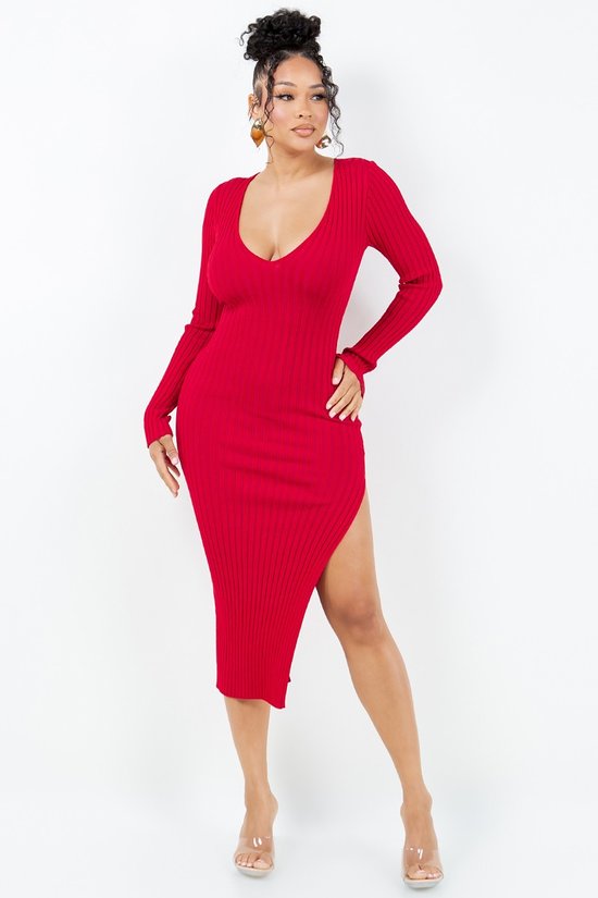 Body Serve Midi Dress-Red