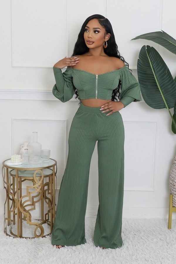 Golden Hour Pants Set-Olive