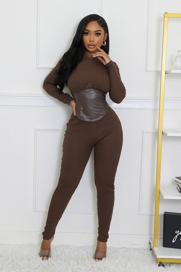 Miss Foxy Corset Jumpsuit-Brown