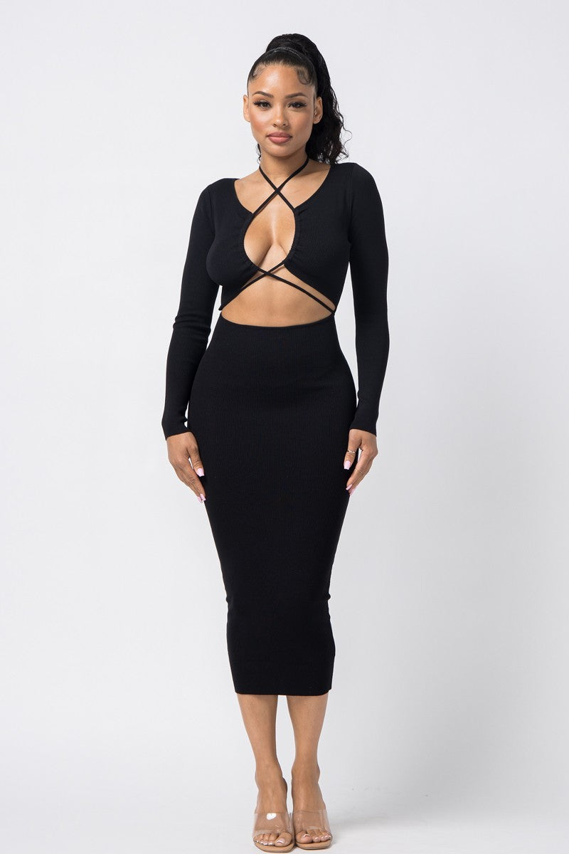 Wine And Dine Midi Dress-Black