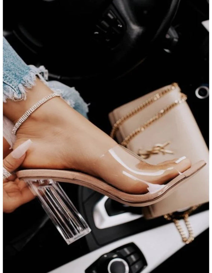 Crystal Clear Heels-Nude