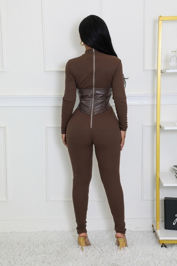 Miss Foxy Corset Jumpsuit-Brown