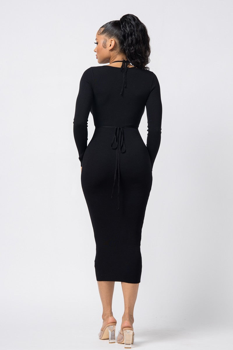 Wine And Dine Midi Dress-Black